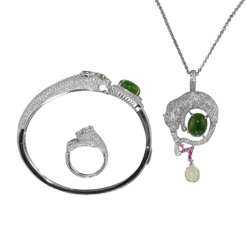 Wild Luxe Silver Leopard Jade Set