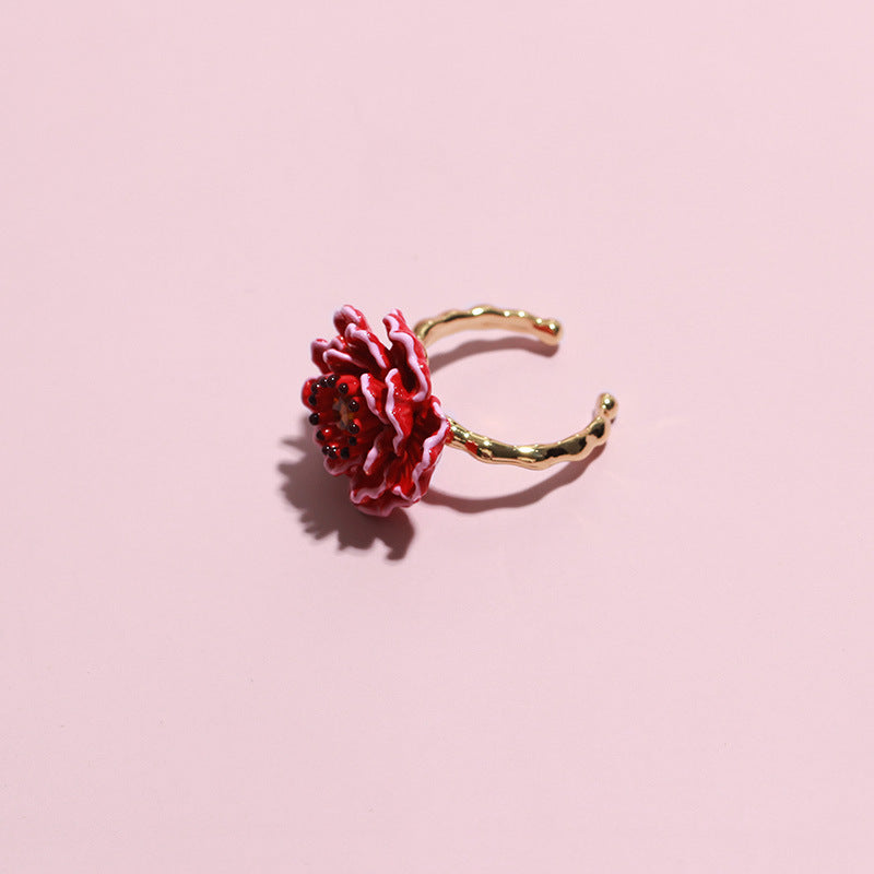 Peach Blossom Enamel Flower Ring